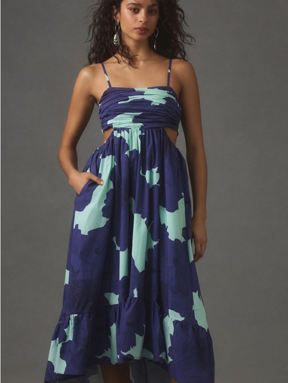 Hutch Navy and Mint Cutout Midi Dress